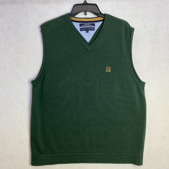 Tommy Hilfiger Other - Tommy Hilfiger Collegiate Knit Sweater Vest Chest Logo V-Neck Sleeveless Green L